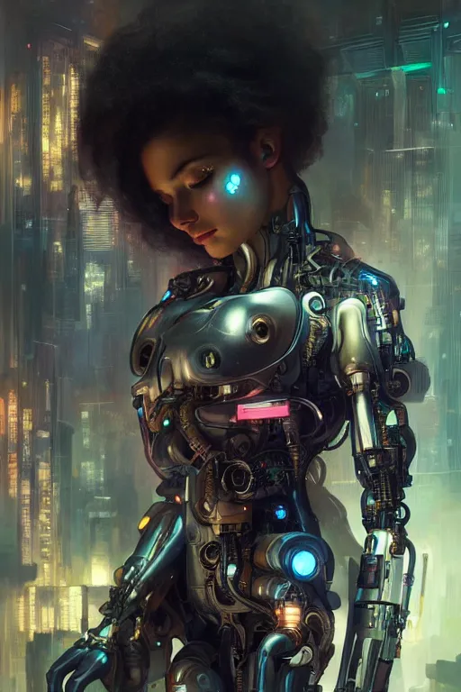 Image similar to ultra realistic, beautiful female cyborg in a crowded smoky cyberpunk club in space megalopolis, sci-fi, intricate details, eerie, highly detailed, octane render, 8k, art by artgerm and alphonse mucha and greg rutkowski