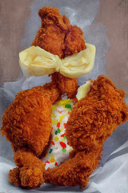 Image similar to kawaii fried chicken portrait, renaissance