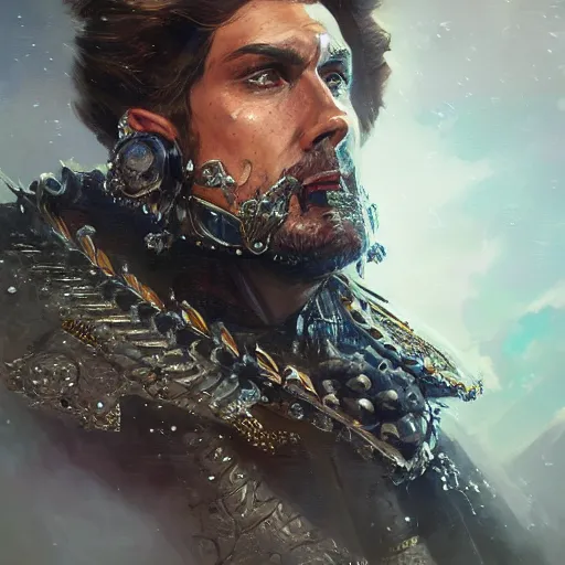 Prompt: a beautfiul award winning commission portrait of a man wearing diamond victorian armour,digital art,art by greg rutkowski,character design by charles bowater,photorealistic,ross tran,hyperdetailed,detailed face,fascinating,2021,western comic style