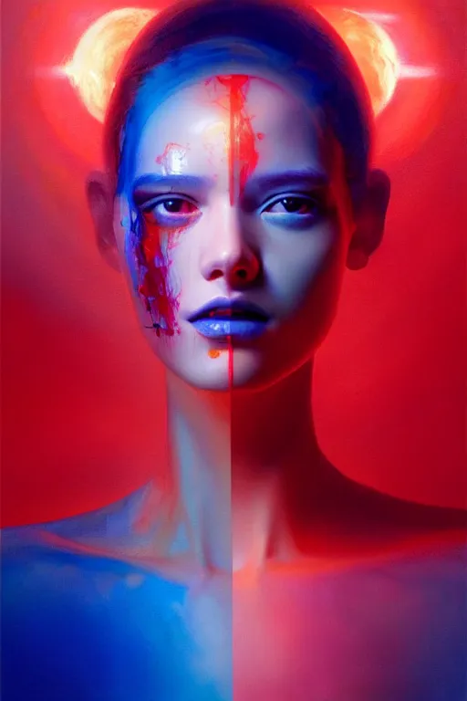 Prompt: 3 d, sci - fi, morning, smiling fashion model face, sun, lightning clouds, vogue cover style, light red and deep blue mood, cinematic, realistic painting, intricate oil painting, high detail, figurative art, multiple exposure, poster art, 3 d, by stanley kubrick and tooth wu and wlop and beeple and greg rutkowski