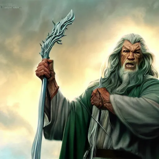 Image similar to film still of gandalf starring as the hulk, highly detailed matte fantasy painting, stormy lighting, by ross tran, by artgerm, by lisa frank, by brom, by peter mohrbacher