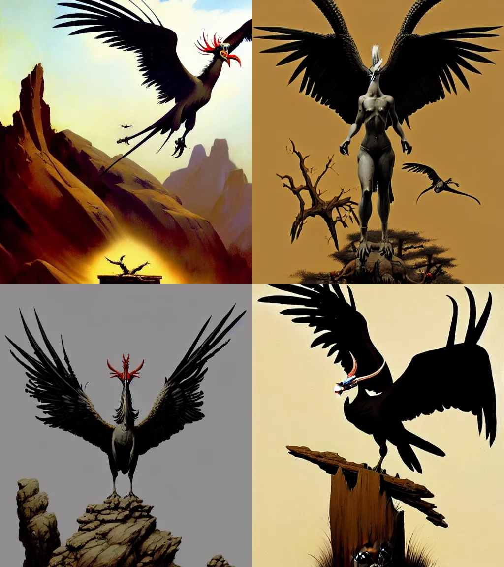 Prompt: the altar of the secretarybird by Frank Frazetta, trending on artstation, HD, detailed, full width