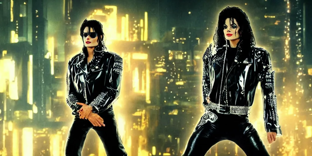 Prompt: michael jackson in cyberpunk, fallout 5, studio lighting, deep colors, apocalyptic setting