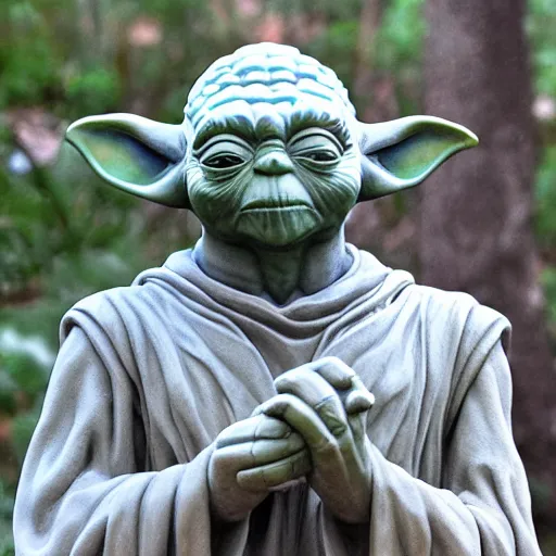 Prompt: Marble statue of Yoda, highly detailed, high quality, HD, 4k, 8k, Canon 300mm, professional photographer, 40mp, lifelike, top-rated, award winning, realistic, sharp, no blur, edited, corrected, trending