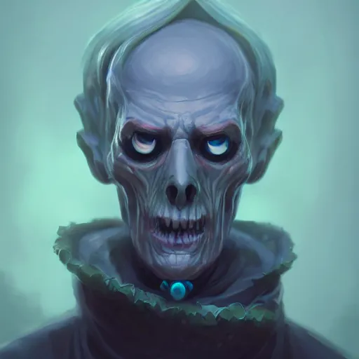 Image similar to portrait of a lich, green smoke leaving his empty eyes, mattepainting concept blizzard pixar maya engine on stylized background splash comics global illumination lighting artstation lois van baarle, ilya kuvshinov, rossdraws