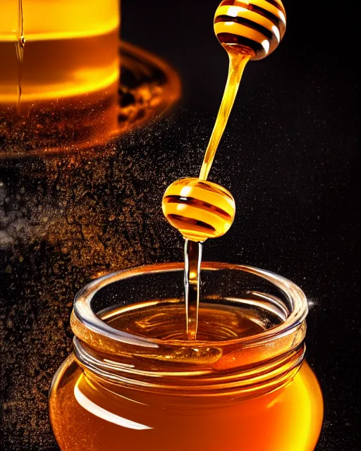 Image similar to honey dipper!!, dripping nectar from the gods, onto the planet earth!!, coating it in honey, highly detailed, dynamic shadows, 4 k, wallpaper, professional photo, caustics