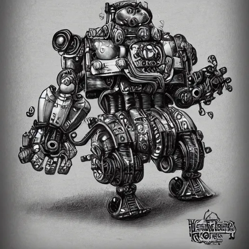 Image similar to steampunk Mecha dwarf deathroller, high quality, trending on art station