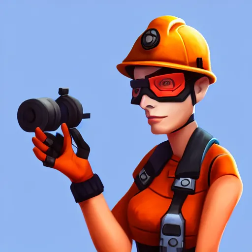 Image similar to digital painting of engineer from team fortress 2 as a woman, 4 k, 8 k, hd, high resolution, trending on artstation