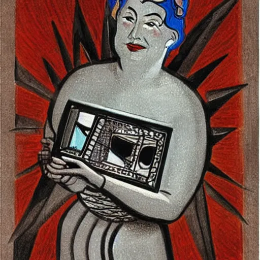 Image similar to A drawing. A rip in spacetime. Did this device in her hand open a portal to another dimension or reality?! damascening inlay by Francis Picabia, by Art Spiegelman natural, muted