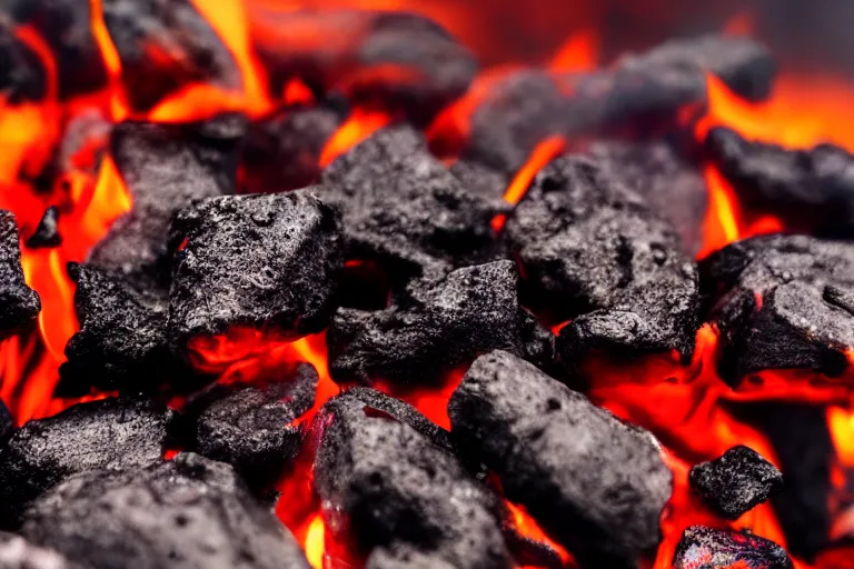 Image similar to smoldering hot black and red coals, closeup macro photo, ultra details,