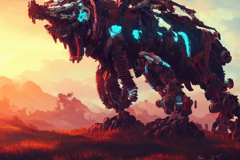 Image similar to ravager machine mecanical creature robot of horizon forbidden west horizon zero dawn radiating a glowing aura global illumination ray tracing hdr fanart arstation by ian pesty and alena aenami artworks in 4 k