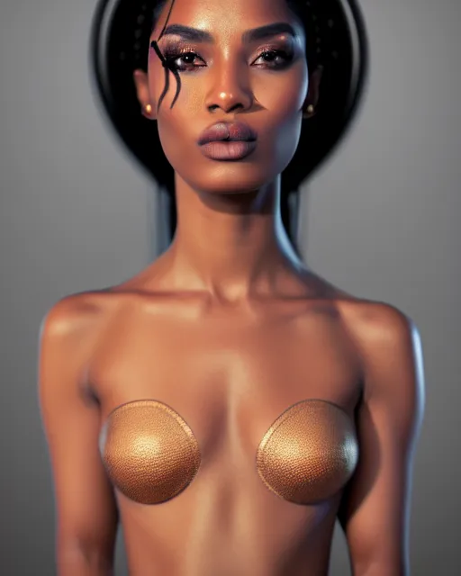 Image similar to beautiful female, arabic, haze, model, brown skin, intricate, filter, symmetrical face, makeup, sephora, maybelline, studio, reflections, cinematic, filmic, vsco, concept art, artstation, elegant, model, gorgeous, vray, flim, octane render, ambient occlusion, prism details