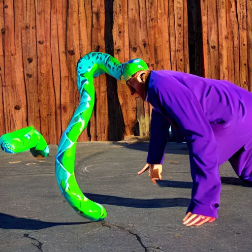 Image similar to breakdancing snake oil salesman, purple green cowboy b-boy, wildystyle