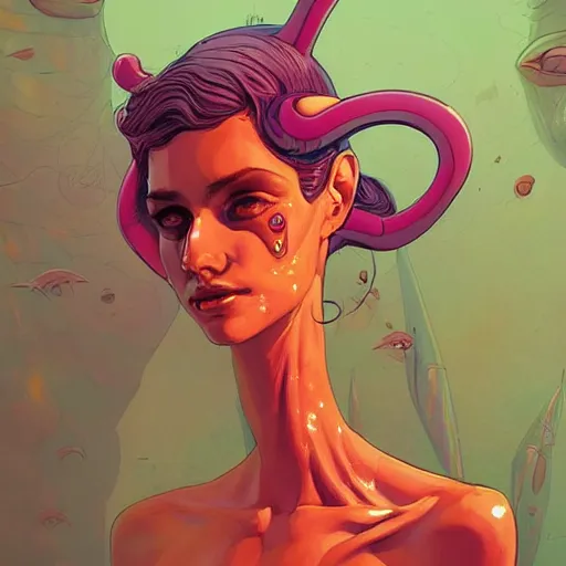 Image similar to comic book illustration, a study of an alien female, surrealism art by josan gonzales and wlop, highly detailed, intricate, sci-fiish, sharp focus, Trending on Artstation HQ, deviantart
