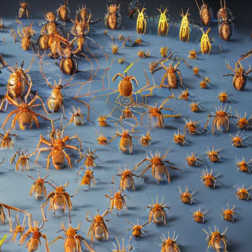 Prompt: a procession of spiders, various sizes and colors, inspired by chu teh - chun, 4 k photorealism, trending on artstation, 4 k quality