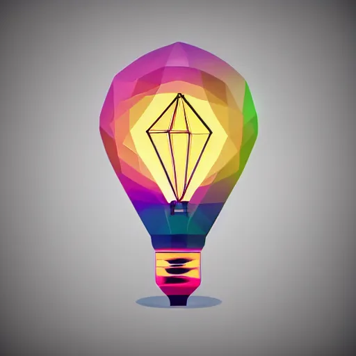 Prompt: an upright lightbulb, by Petros Afshar, geometric, low-poly vector art, multicolored, emissive particle effects, Artstation