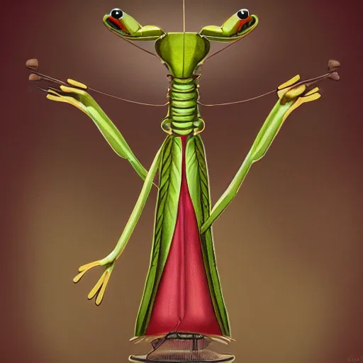 Image similar to and anthropomorphic praying mantis with a mitre and crosier, preaching at the pulpit to an audience, ultra detailed, 8 k, trending on artstation, award - winning art,