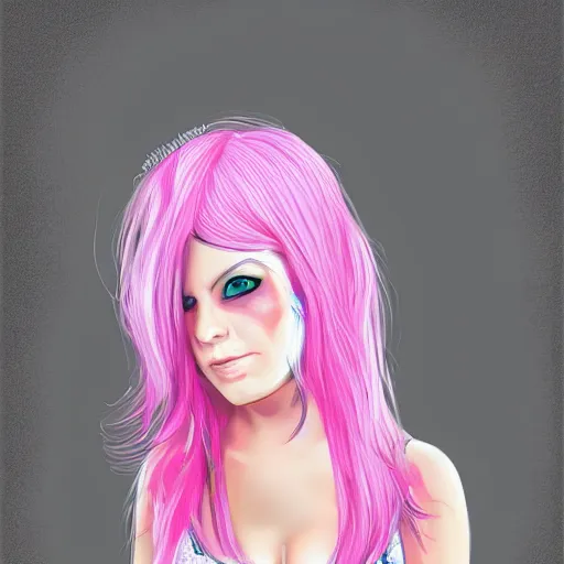 Image similar to alt girl with pink hair, cute outfit, digital art, portrait, highly detailed