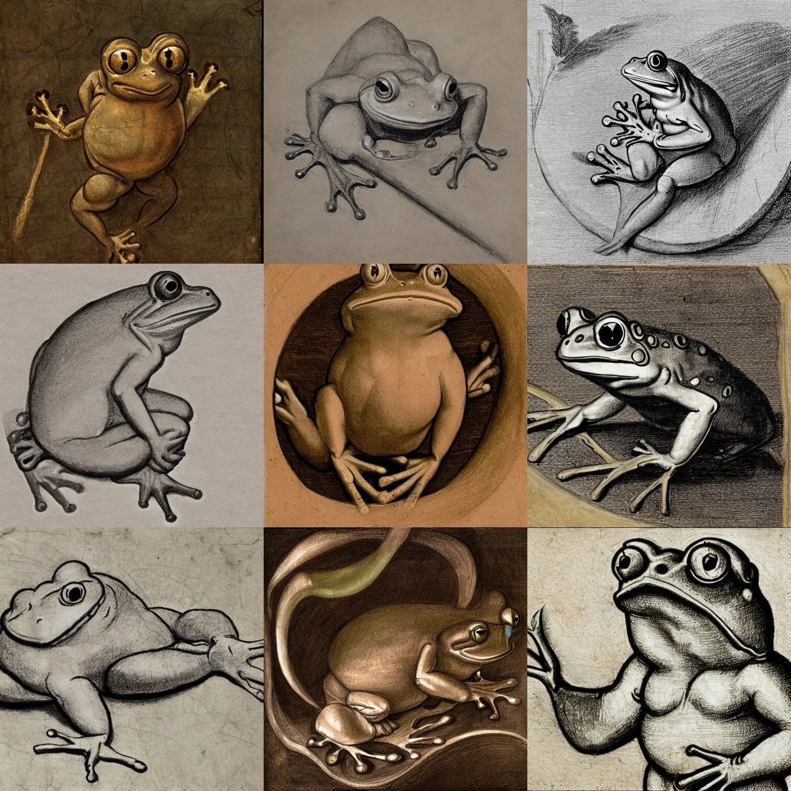 Prompt: renaissance drawing of peepo the frog by michelangelo, high quality, 4k