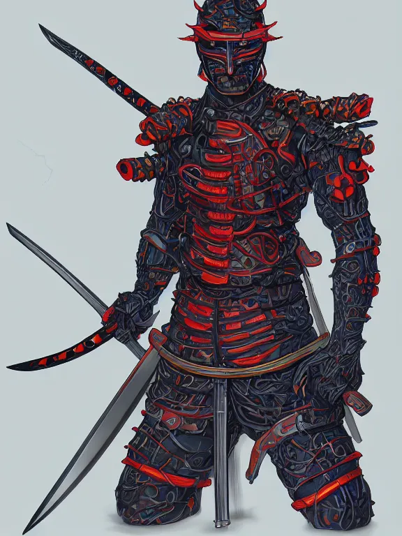 Image similar to full body front view portrait of natural, bio - mechanical ninja samurai, character design, correct anatomy, concept art, digital illustration, ray tracing, ultra detailed, fantasy, neon lighting, intricate and highly detailed, coloured with lots of colour, pose, fantasy, sharp focus,