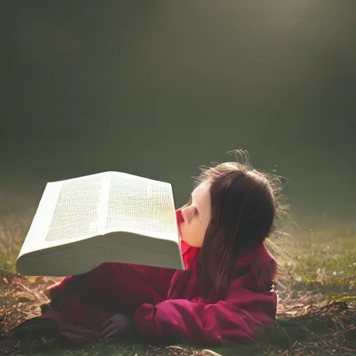 Prompt: a girl reading a book, by Emmanuel Lubezki