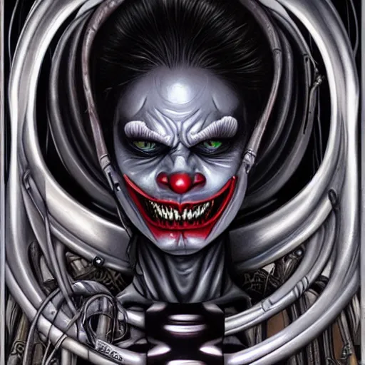 Image similar to lofi giger joker portrait, Pixar style, by Tristan Eaton Stanley Artgerm and Tom Bagshaw.