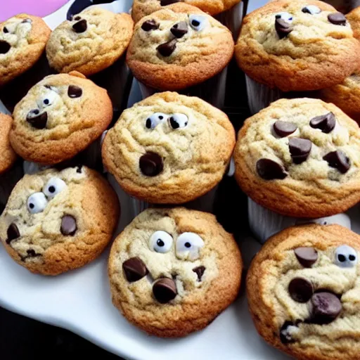Prompt: cookiemonster made of muffins