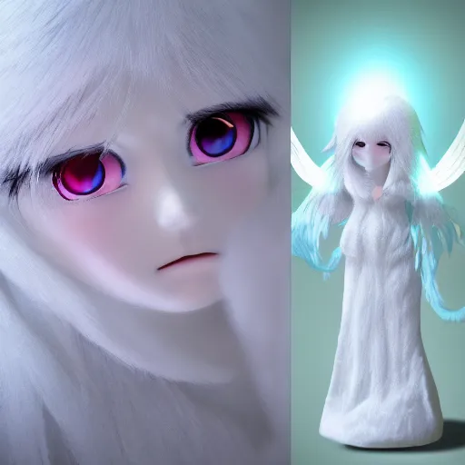 Prompt: cute fumo plush of yuki onna, the ice queen, vray, lens flare