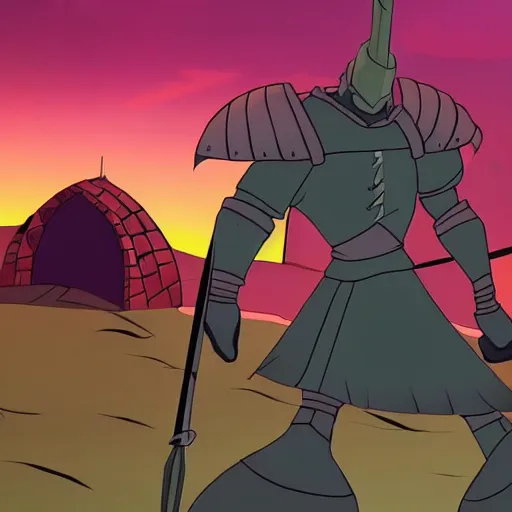 Prompt: dark souls animated series, genndy tartakovsky, UPA style, 2D animation, vibrant, colorful