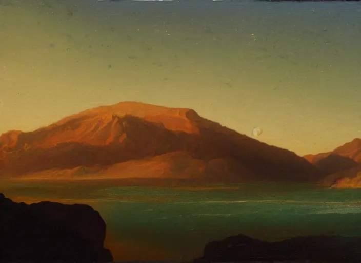 Image similar to mount olympus, mars in the style of hudson river school of art, oil on canvas
