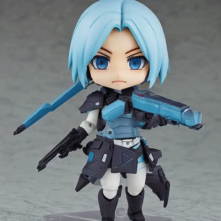 Image similar to destiny commander zavala!!!!!!!!!!!!!!!!!!!!!!!!!!, an anime nendoroid of commander zavala, figurine, light - blue skin is light - blue, detailed product photo