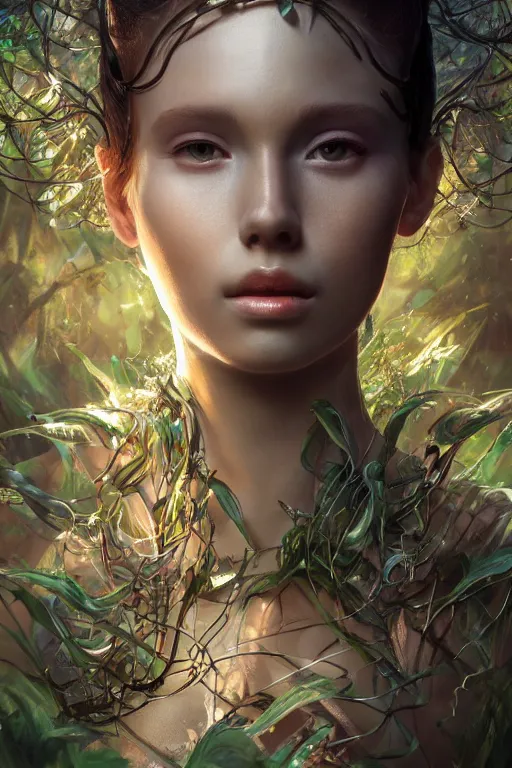 Prompt: stunningly beautiful, cybernetic prima ballerina in jungle, symmetrical face, golden hour, smooth, focus, highly detailed, hyper realistic, dramatic lighting, elegant, intricate, concept art, art by wlop, mars ravelo, greg rutowski, artstation