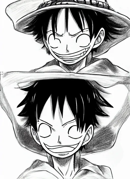 Image similar to sketch detailed of a luffy face, depth of field,