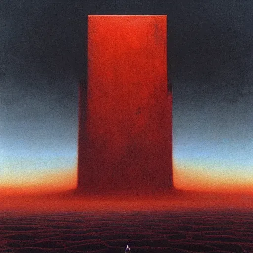 Image similar to A giant standing over the earth | Masterpiece Art by beksinski | Matte painting | Oil on canvas | Digital art | Fantastic and Ominous lighting with red and yellow gradient | Immensity | Romantic art