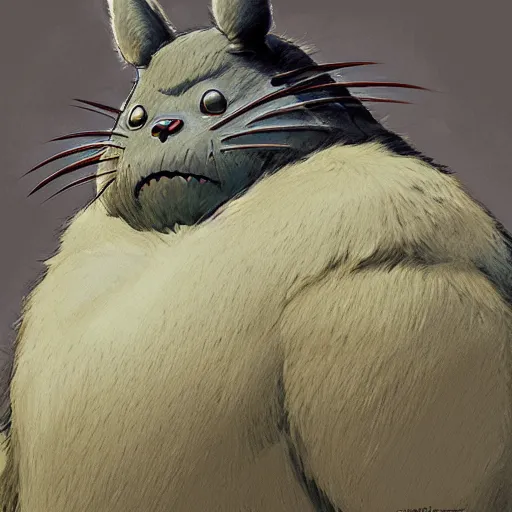 Image similar to portrait of totoro, detailed, centered, digital painting, artstation, concept art, donato giancola, Joseph Christian Leyendecker, WLOP, Boris Vallejo, Breathtaking, 8k resolution, extremely detailed, beautiful, establishing shot, artistic, hyperrealistic, beautiful face, octane render