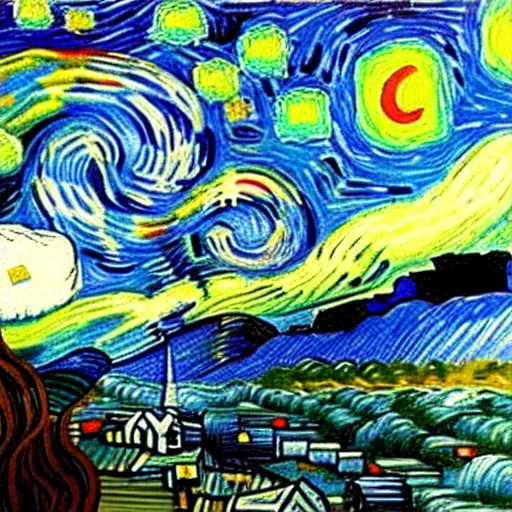 Image similar to painting of an angry stay puft marshmallow man in the style of starry night by vincent van gogh