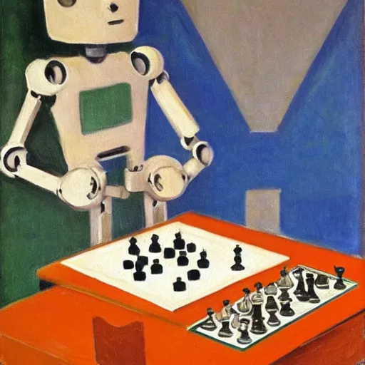 Image similar to An oil painting by Matisse of a humanoid robot playing chess