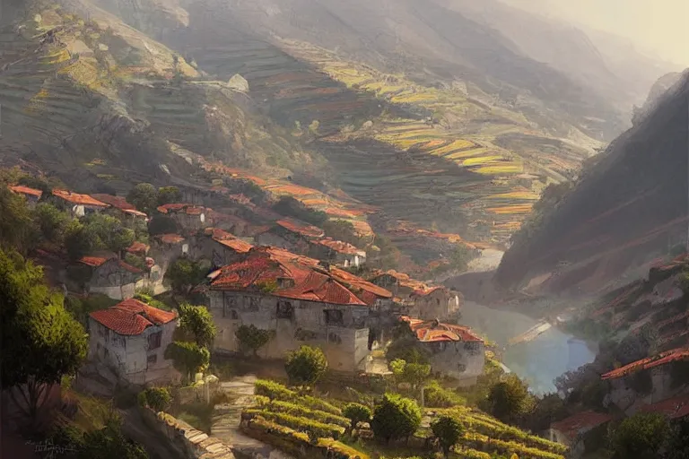 Prompt: douro valley, highly detailed, digital painting, illustration, artstation, art by artgerm and greg rutkowski