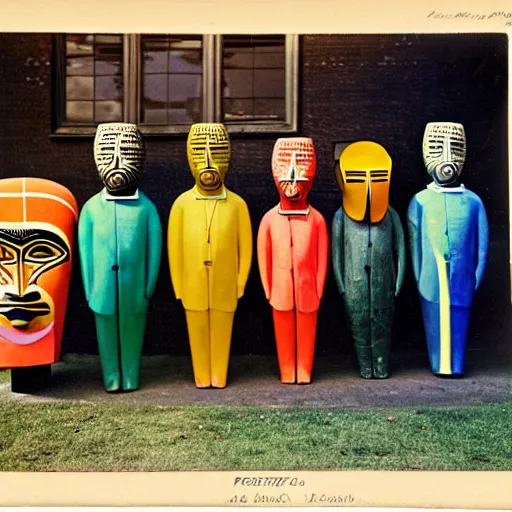 Prompt: a restored photography of a collection of ( ( ( ( ( ( ( ( ( ( ( ( ( african masks ) ) ) ) ) ) ) ) ) ) ) ) ), objects, fauvisme, in the style of memphis design, outdoor, neo modernism, 1 9 2 0, bright colors, documentary