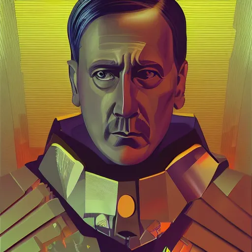 Image similar to cyberpunk adolf hitler as the leader of a futuristic communist nation, cybernetics, sharp lines, digital, artstation, colored in