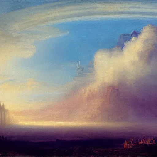 Image similar to a city in the clouds painted by john martin