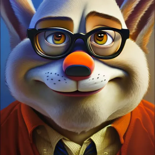 Prompt: portrait of a cartoon picasso wearing glasses, medium shot, zootopia, fantasy, intricate, cinematic lighting, digital painting, artstation, concept art, smooth, sharp focus, pixar zootopia illustration, art by artgerm and greg rutkowski and disney, detailed textures, award winning portrait studio lighting by jessica rossier and brian froud and gaston bussiere