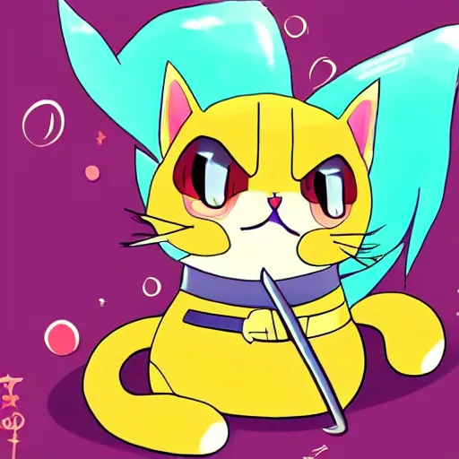 Prompt: a cute magic cat with a big sword in award winning anime style