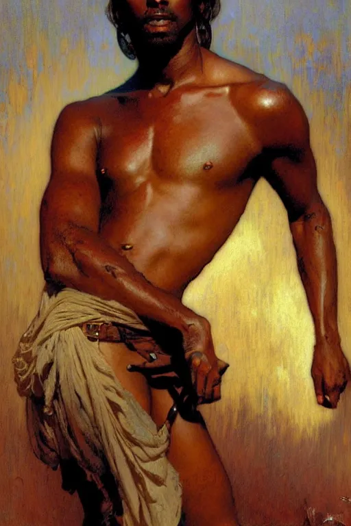 Image similar to attractive man, dark skin, painting by gaston bussiere, craig mullins, greg rutkowski, alphonse mucha