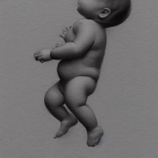 Prompt: babies dummy, being thrown in the air by a baby, pencil sketch