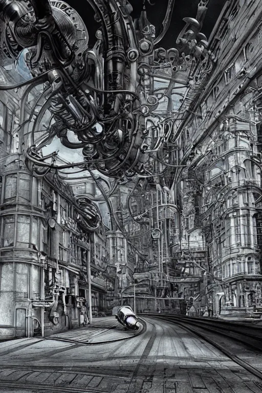 Image similar to strange retro sci - fi quantum teleportation gizmo, thingamajig. steampunk, dieselpunk techno - magical engine vray cryengine hyperrealism photorealistic hyperdetailed by edward hopper, mc escher and hr giger.