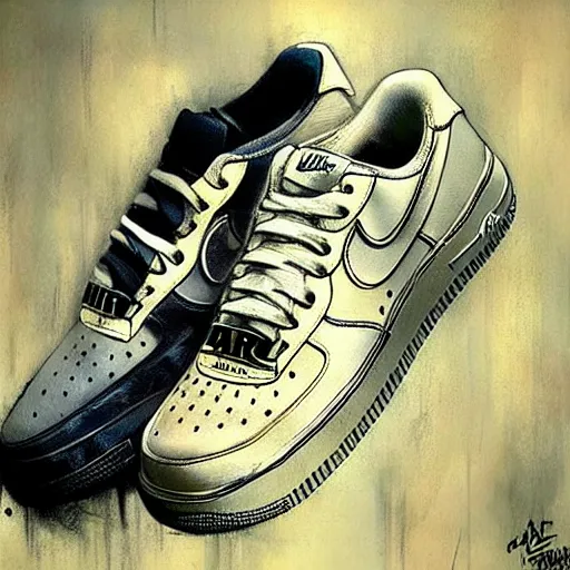 Prompt: art by christopher shy on nike air force 1 shoes