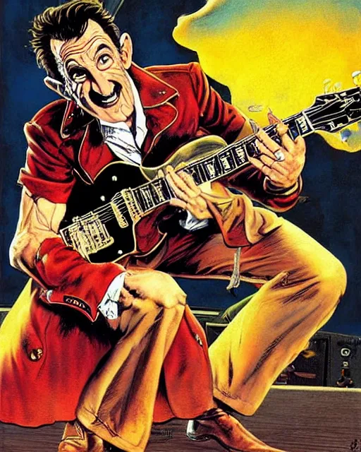 Image similar to barry chuckle ( shredding on a gibson les paul, art by glenn fabry and frank frazetta )