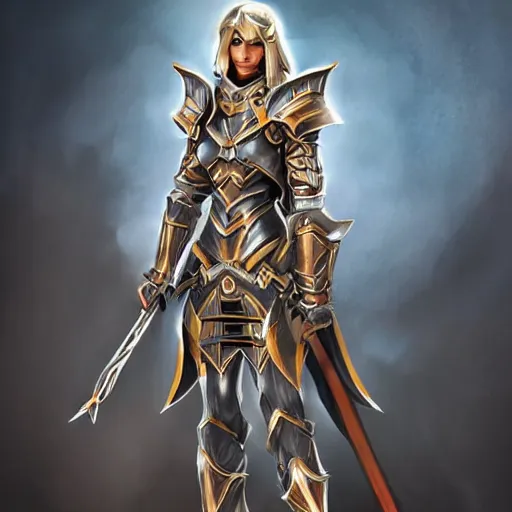 Image similar to a paladin female in armor, the art style feels like it belongs on a popular art website on the internet.