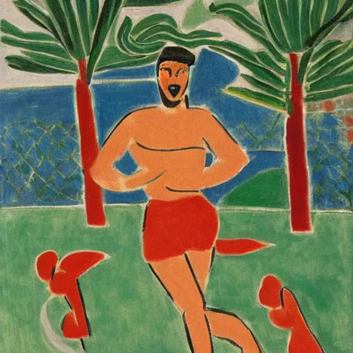 Prompt: guy running from time matisse style